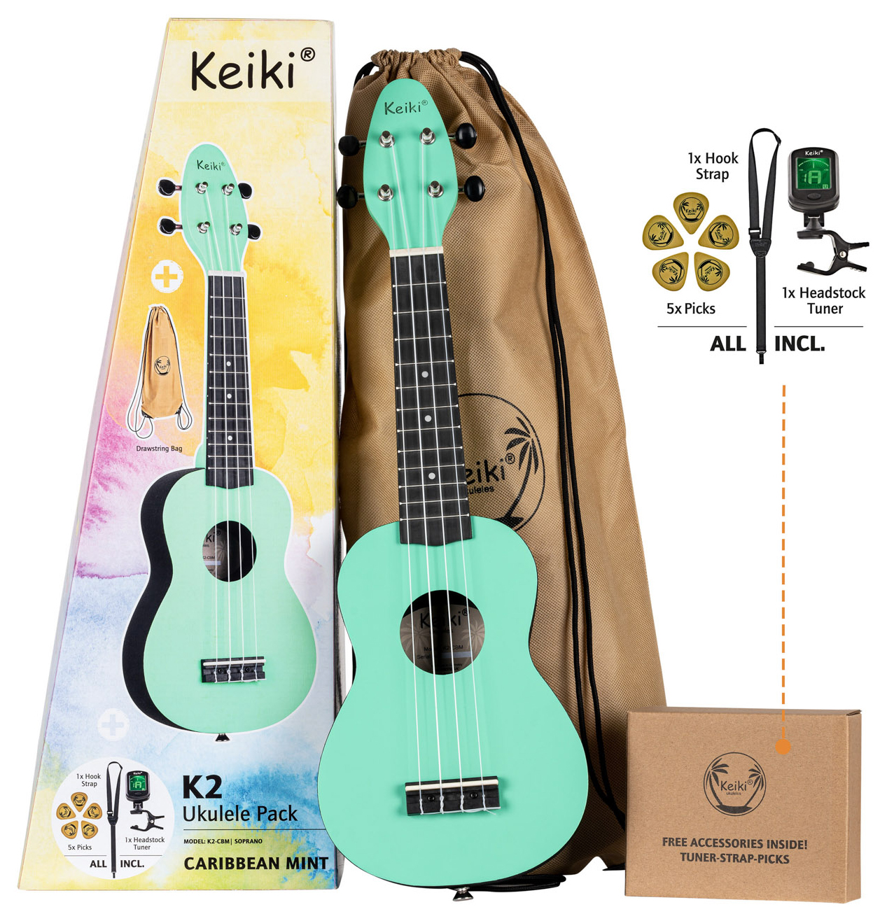 Ortega Keiki K2-cbm Sopran Ukulele Pack Caribbean Mint