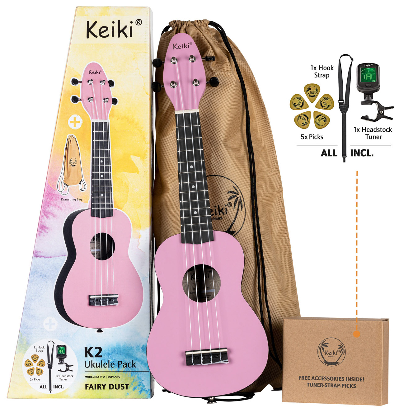 Ortega Keiki K2-fyd Sopran Ukulele Pack Fairy Dust